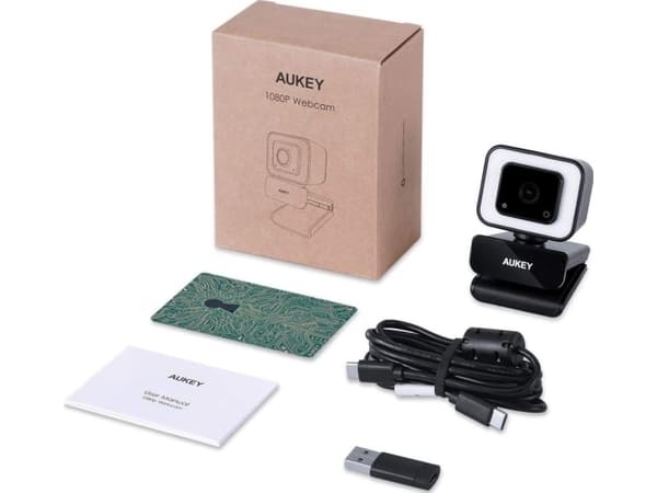 Aukey PC-LM6 Stream Series med Ring Light Full HD Webcam med 1/3-tommers CMOS-sensor i svart