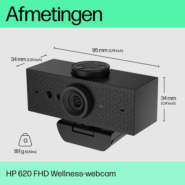 HP 620 - Webcam - tilt - farve - 4 MP - 1920x1080 - lyd - USB3.0 (6Y7L2AA#ABB)