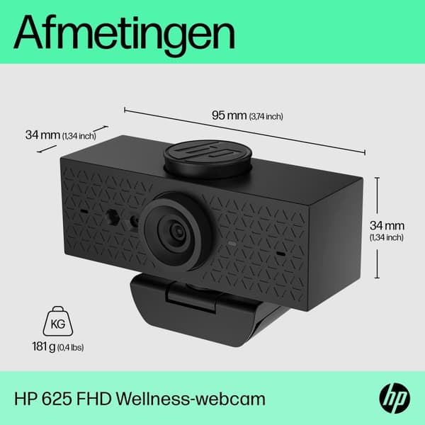 HP 625 - Webcam - tilt - farve - 4 MP - 1920x1080 - lyd - USB3.0 (6Y7L1AA#ABB)