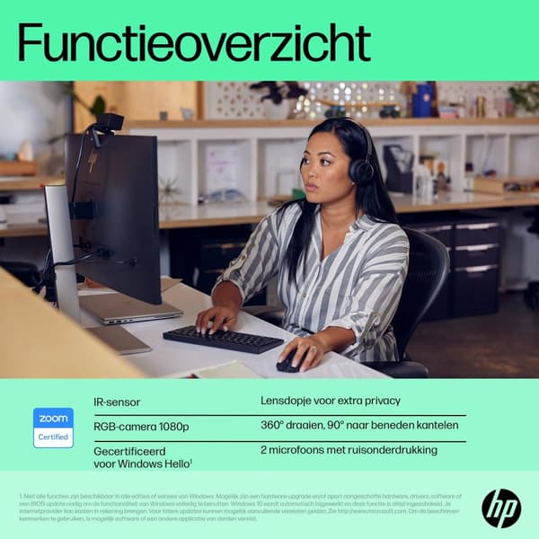 HP 625 - Webcam - tilt - farve - 4 MP - 1920x1080 - lyd - USB3.0 (6Y7L1AA#ABB) Sort