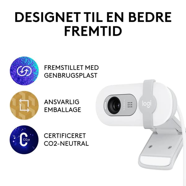 Logitech® | BRIO 100 - Webkamera - Full HD - 1920 x 1080 - innbygget mikrofon - USB-C - Off-White