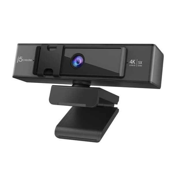 j5create JVCU435 4K UHD USB-webbkamera med 5x digital zoomfjärrkontroll, 3840 x 2160 videoupplösning, svart och silver