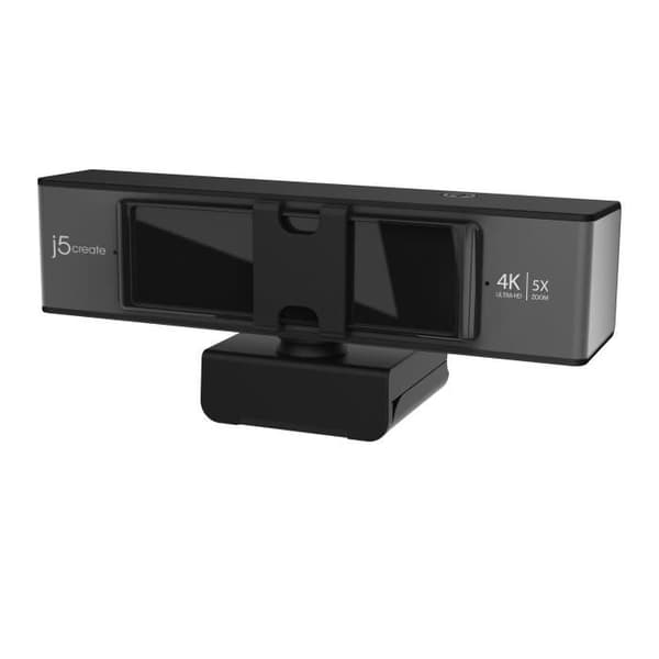 j5create JVCU435 4K UHD USB-webbkamera med 5x digital zoomfjärrkontroll, 3840 x 2160 videoupplösning, svart och silver