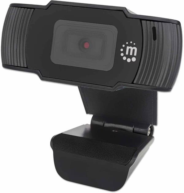 Manhattan USB Webcam, Two Megapixels (Clearance Pricing), 1080p Full HD, USB-A, Integrated Microphone, Adjustable Clip Base, 30 frame per second, Blac
