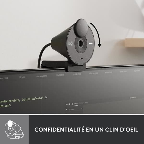 Webbkamera - Full HD 1080p - Logitech - Brio 300 - Integrerad mikrofon med brusreducering - Obstructor - Grafit