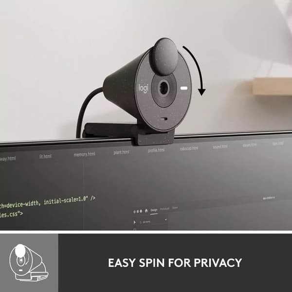 Web-kamera - Full HD 1080p - Logitech - Brio 300 - Integroitu mikrofoni melunvaimennuksella - Este - Grafiitti