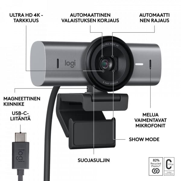 Logitech MX Brio Ultra HD 4K-webkamera, mørkegrå