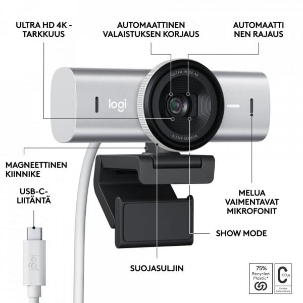 Logitech MX Brio Ultra HD 4K -web-kamera, hopea