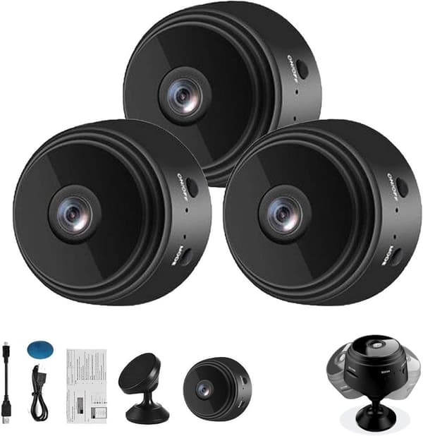 3 pakkauksen mini-Wifi-kamerat, langattomat kamerat ääni- ja videolähetyksellä, HD 1080p -koti