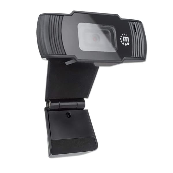 Manhattan USB-webcam, to megapixels (udsalgspris), 1080p Full HD, USB-A, integreret mikrofon, justerbar klipsbase, 30 billeder pr. sekund, sort, tre
