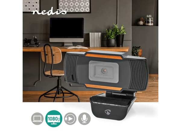 Nedis WCAM100BK, 2 MP, 1920 x 1080 pixlar, Full HD, 30 fps, 1920x1080@30fps, USB 2.0