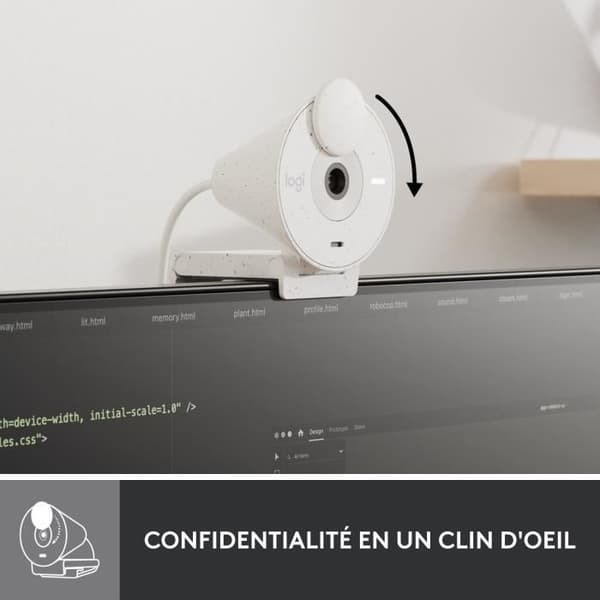 Webbkamera Logitech Brio 300 Full HD med sekretess, brusreducerande mikrofon, USB-C - Vit