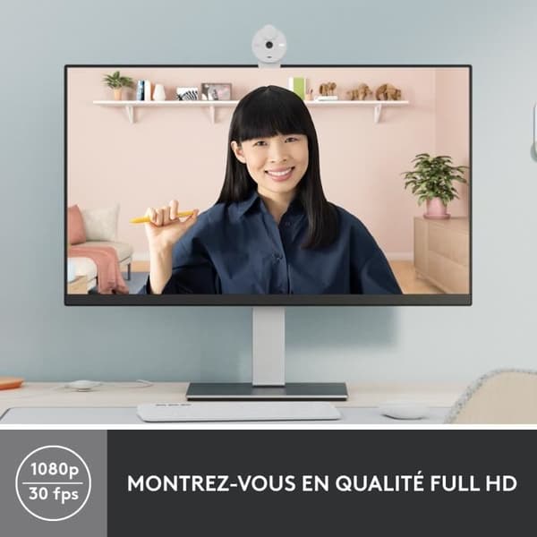 Webbkamera Logitech Brio 300 Full HD med sekretess, brusreducerande mikrofon, USB-C - Vit