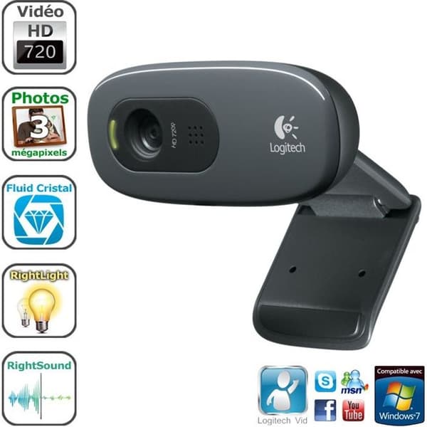 LOGITECH - Webbkamera HD - C270 - Svart Svart, Grå