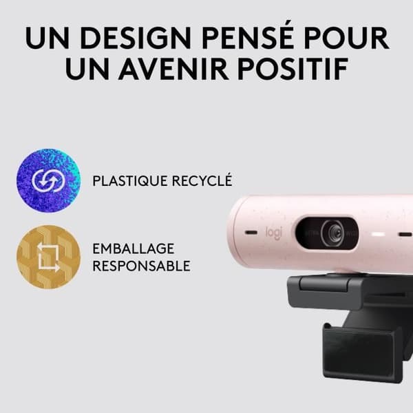 Logitech Brio 500 webbkamera HD-webbkamera med dubbla brusreducerande mikrofoner - rosa