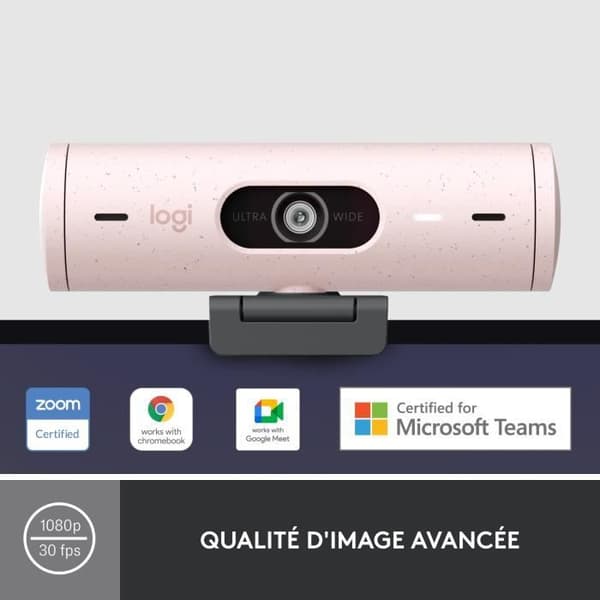 Logitech Brio 500 webbkamera HD-webbkamera med dubbla brusreducerande mikrofoner - rosa