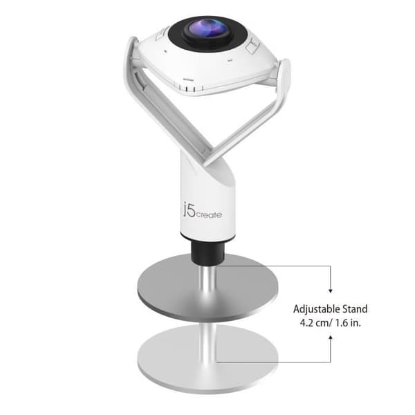 j5create JVCU360 360° webbkamera, 1080p videoinspelningsupplösning, vit och svart