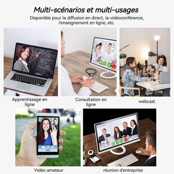 INN Webcam för PC 4k med extra ljus, inbyggd mikrofon, 360 graders rotation, streamingwebbkameror, webbkameror för streaming.