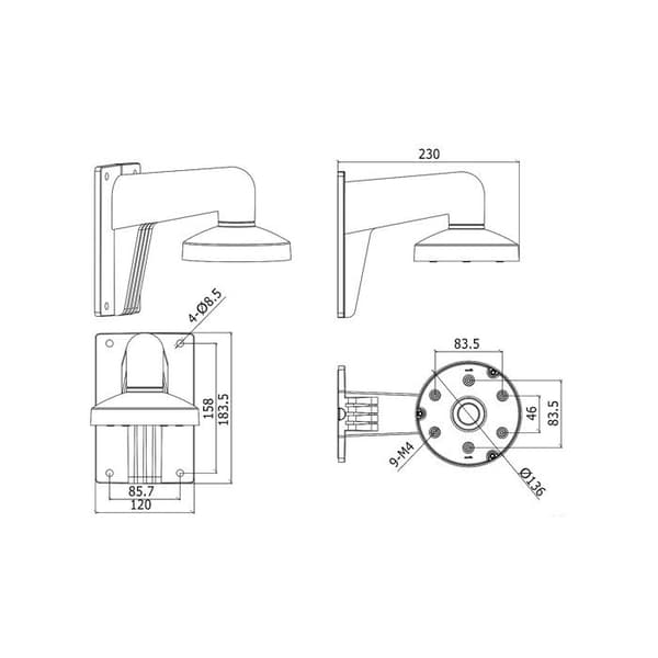 Väggmontering - Hikvision - DS-1273ZJ-135 - Vit - Kompatibel med kupolkameras - Tillbehör