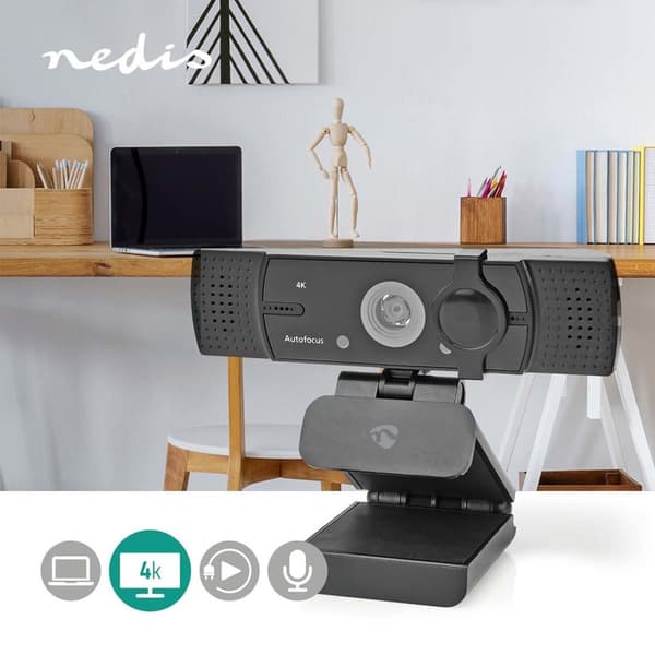 Nedis webcam Full HD 60fps / 4K 30fps sort
