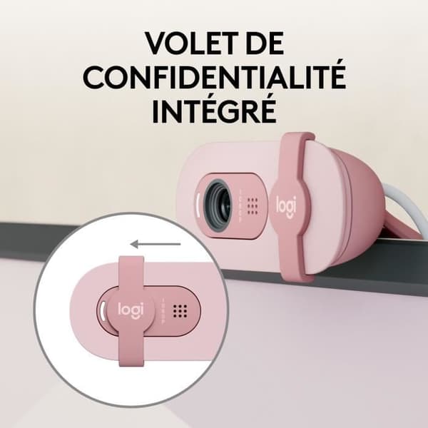 Logitech Brio 100 Webcam Full HD -verkkokamera yksityisyystoiminnolla, automaattinen valonkorjaus, USB-A - pinkki