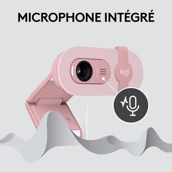 Logitech Brio 100 Webcam Full HD -verkkokamera yksityisyystoiminnolla, automaattinen valonkorjaus, USB-A - pinkki