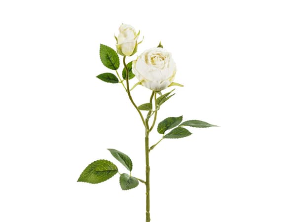 Kunstig blomst - Rose med to knopper, 55 cm, lys creme