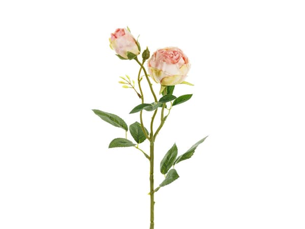 Kunstig blomst - Rose med to knopper, 55 cm, lys pudderrosa