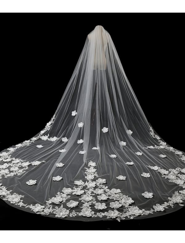 Ett lager Klassisk Stil / Blomstil Brudslöjor Kapell Slöjor med Kronblad / Broderad / Applikationsbroderi 400 cm (157,48 tum) Tyll #8805721