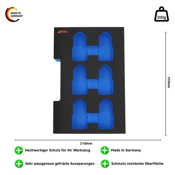 Aptex. Skuminsats som passar för 6x Bosch-batterier GBA 12V 2Ah-3Ah för halva L-Boxx 102 G4, 136 G4, LB4.