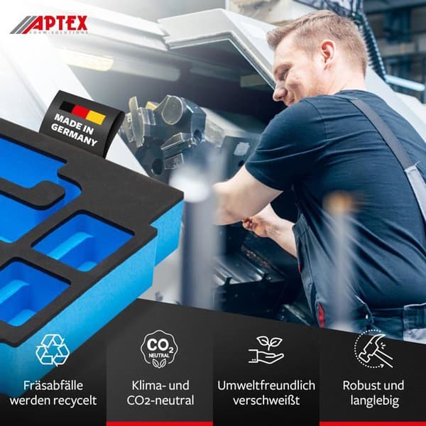 Aptex. Inlägg i skum för laddare Makita DC18RC + 4 batterier för MakPac storlek 2-3