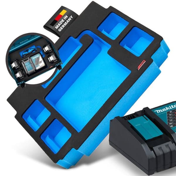 Aptex. Inlägg i skum för laddare Makita DC18RC + 4 batterier för MakPac storlek 2-3