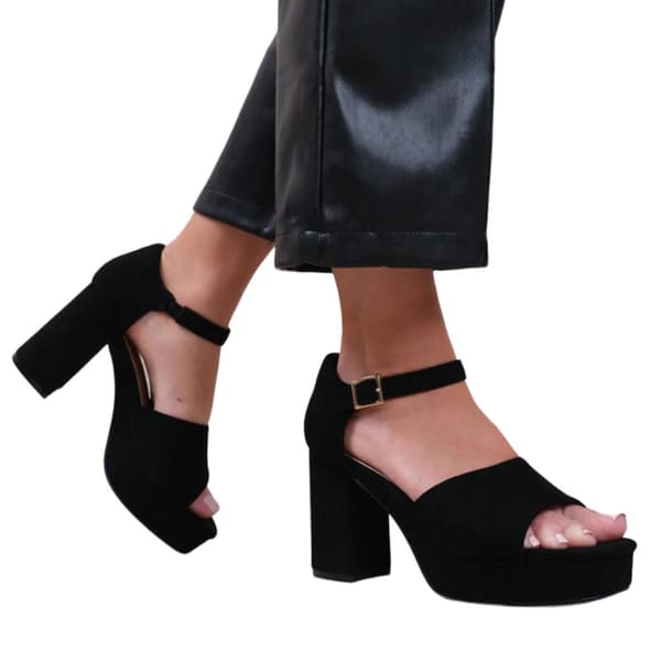Where's That From Womens/Ladies Marin Buckle Suede Platform Block Heel High Heels