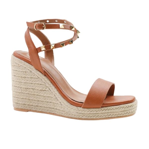 Where's That From Dam/Dotter Texas Studded PU Crossover Strap Wedge Tan 5 UK