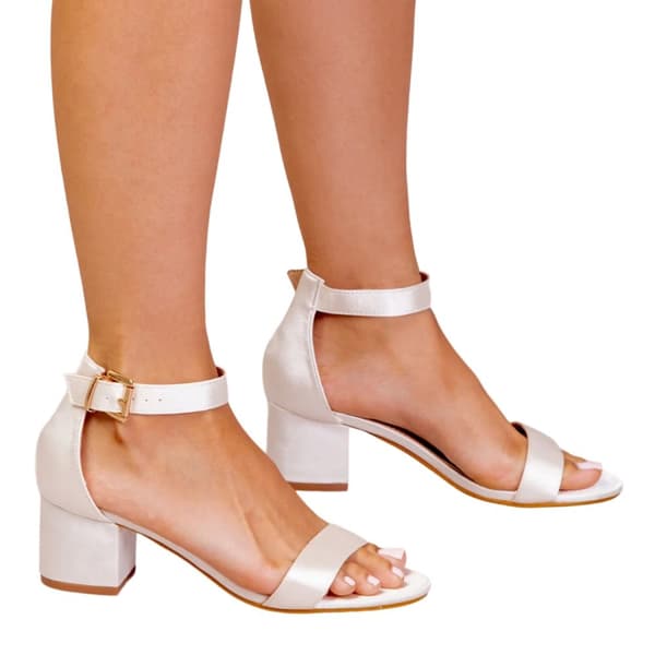Where's That From Dam/Ladies Emani Strappy Satin Peep Toe Mid High Block Sandals