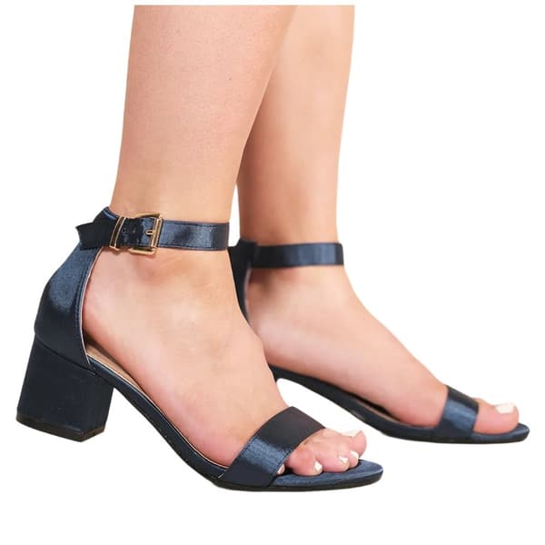 Where's That From Dam/Ladies Emani Strappy Satin Peep Toe Mid High Block Sandals