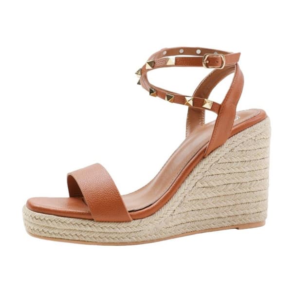 Where's That From Dam/Dotter Texas Studded PU Crossover Strap breda kilar Tan 5 UK Wide