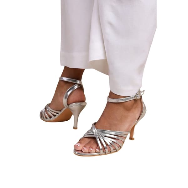 Where's That From Womens/Ladies Cyprus Metallic Multi Crossover Strap Wide Mid Heel Sandals