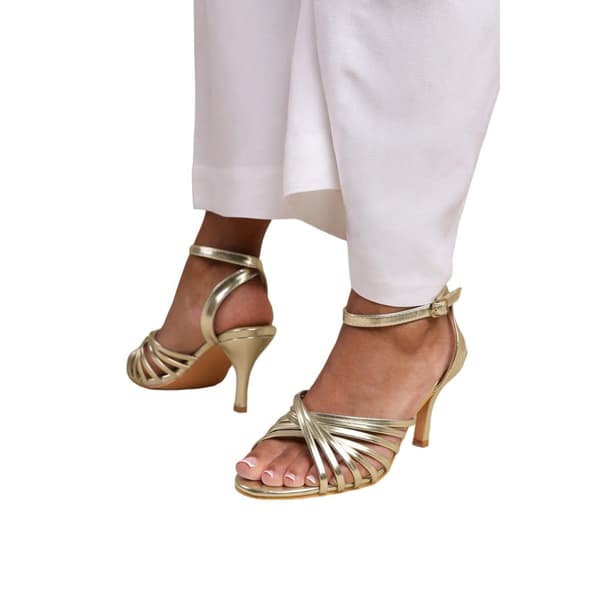 Where's That From Womens/Ladies Cyprus Metallic Multi Crossover Strap Wide Mid Heel Sandals