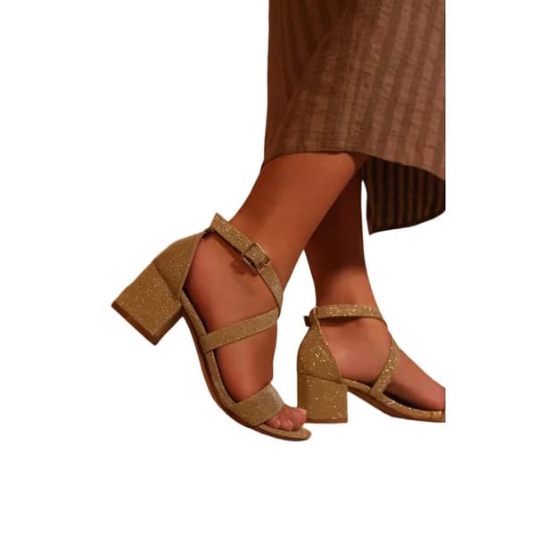 Where's That From Dam/Ladies Amber Glitter Peep Toe Strappy Mid High Block Sandals