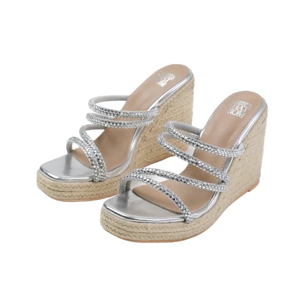 Where's That From Womens/Ladies Ohio Diamante Faux Leather Multi Strap Wedge Wide Sandals