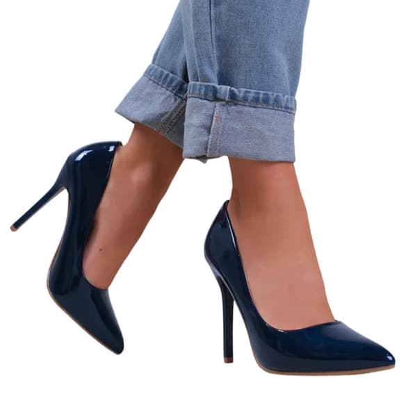 Where's That From Womens/Ladies Kyra Patent Leather Pointed Wide High Stiletto Heel Pumps