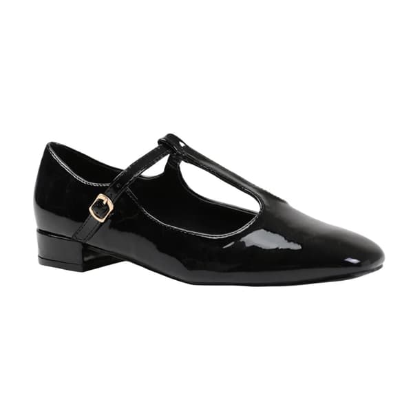 Where's That From Womens/Ladies Cairo Patent Leather T-Bar Buckle Detail Low Block Heel Shoes Black 4 UK