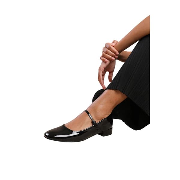 Where's That From Womens/Ladies Minsk Patent Faux Leather Buckle Detail Wide Low Heel Ballet Shoes