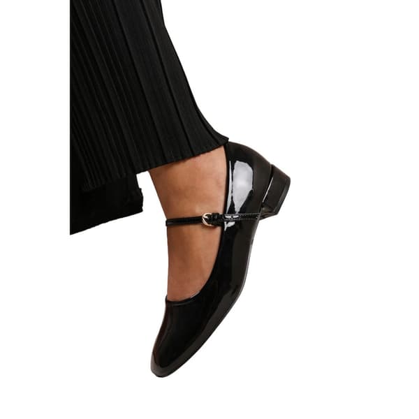 Where's That From Womens/Ladies Minsk Patent Faux Leather Buckle Detail Wide Low Heel Ballet Shoes