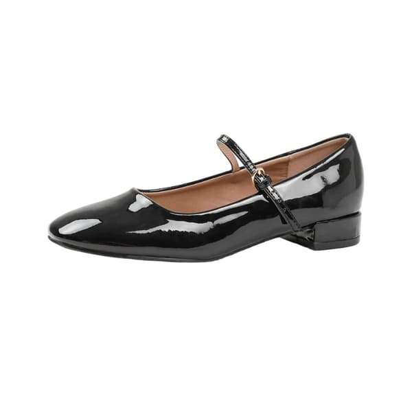 Where's That From Womens/Ladies Minsk Patent Faux Leather Buckle Detail Wide Low Heel Ballet Shoes Black 4 UK Wide