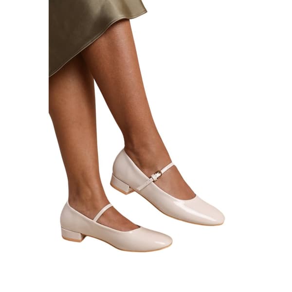 Where's That From Womens/Ladies Minsk Patent Faux Leather Buckle Detail Wide Low Heel Ballet Shoes
