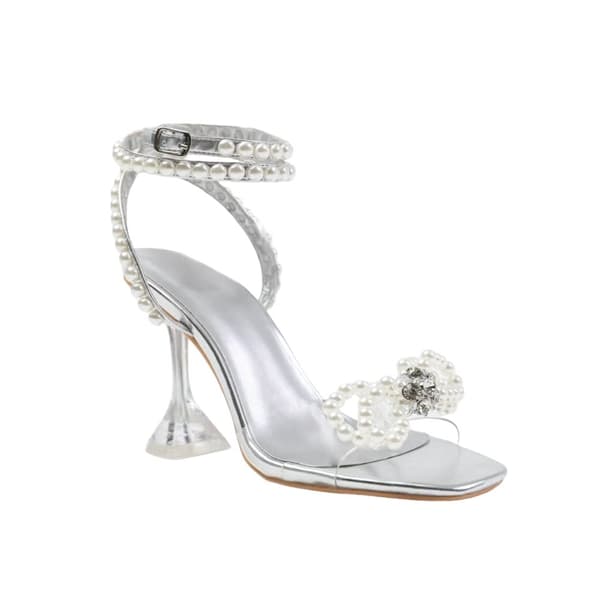 Where's That From Womens/Ladies Topaz Faux Pearl Metallic High Heels