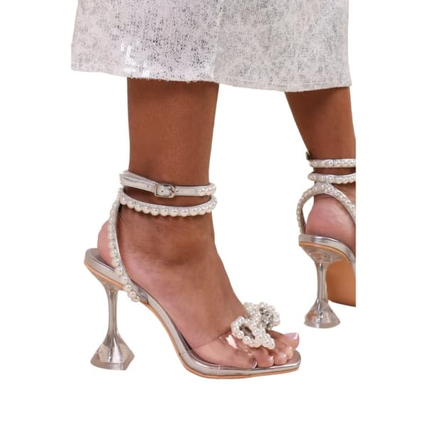 Where's That From Womens/Ladies Topaz Faux Pearl Metallic High Heels