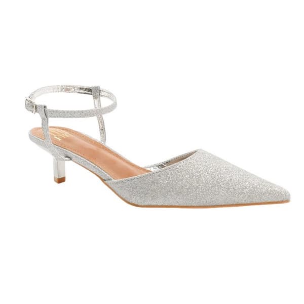 Where's That From Womens/Ladies Malta Glitter Faux Leather Ankle Strap Kitten Heel Sandals